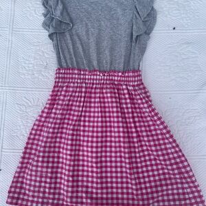 J.Crew Crewcuts Grey/Pink Gingham Dress Ruffles Girl’s 6T 100% Cotton EUC